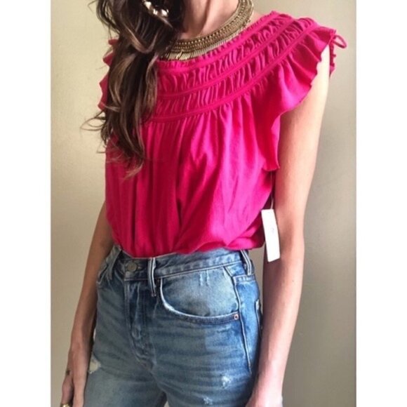 Free people  Women Coconut Gather Ruffle Sleeve top, Sz Medium - Picture 9 of 13